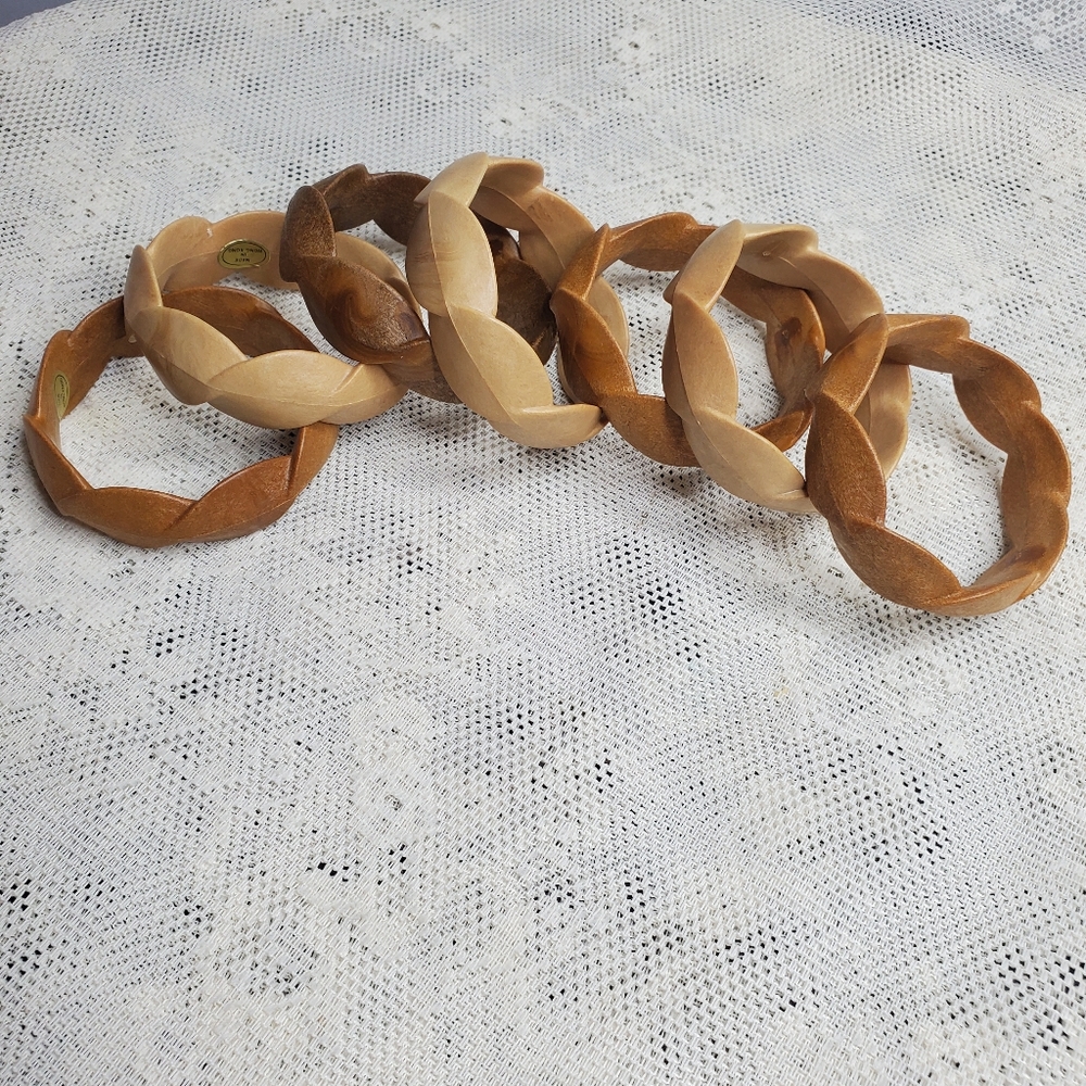 Vintage boho faux wood bangles set of 7 twisted braided look